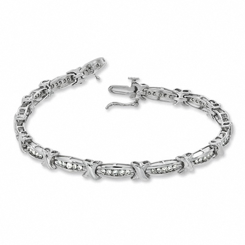 Main Image 2 of Previously Owned - 1 CT. T.W. Diamond Fashion "X" Bracelet in 10K White Gold