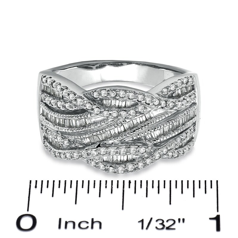 Main Image 3 of Previously Owned - 1/2 CT. T.W. Round and Baguette Diamond Swirl Band in 10K White Gold