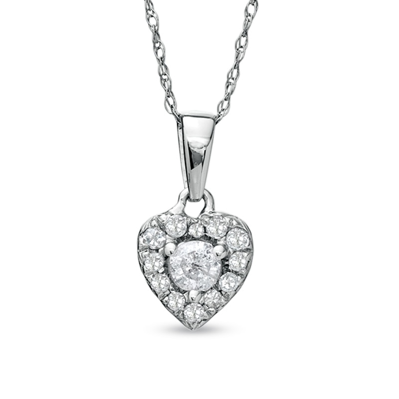 Main Image 1 of Previously Owned - 1/4 CT. T.W. Diamond Heart Frame Pendant in 10K White Gold