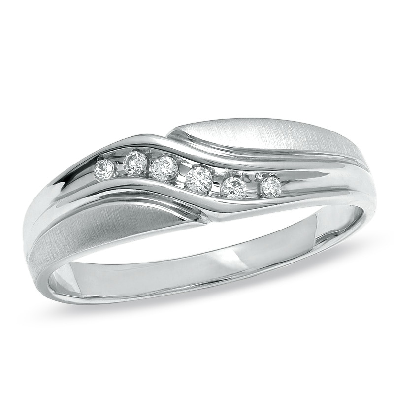 Main Image 1 of Previously Owned - Diamond Accent Slant Wedding Band in 10K White Gold