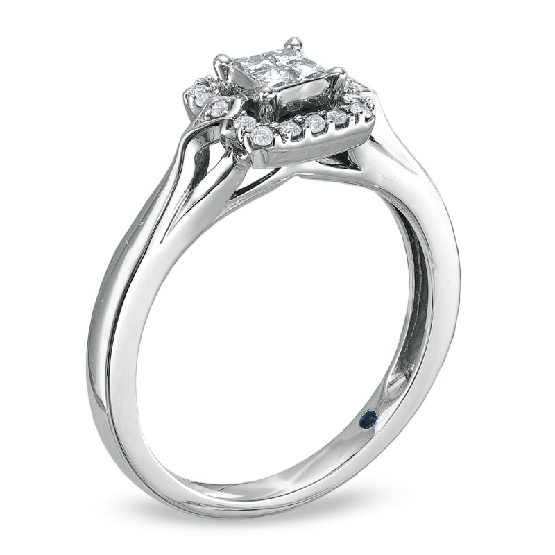 Main Image 2 of Previously Owned - Cherished Promise Collection™ 1/4 CT. T.W. Quad Princess-Cut Diamond Promise Ring in 10K White Gold