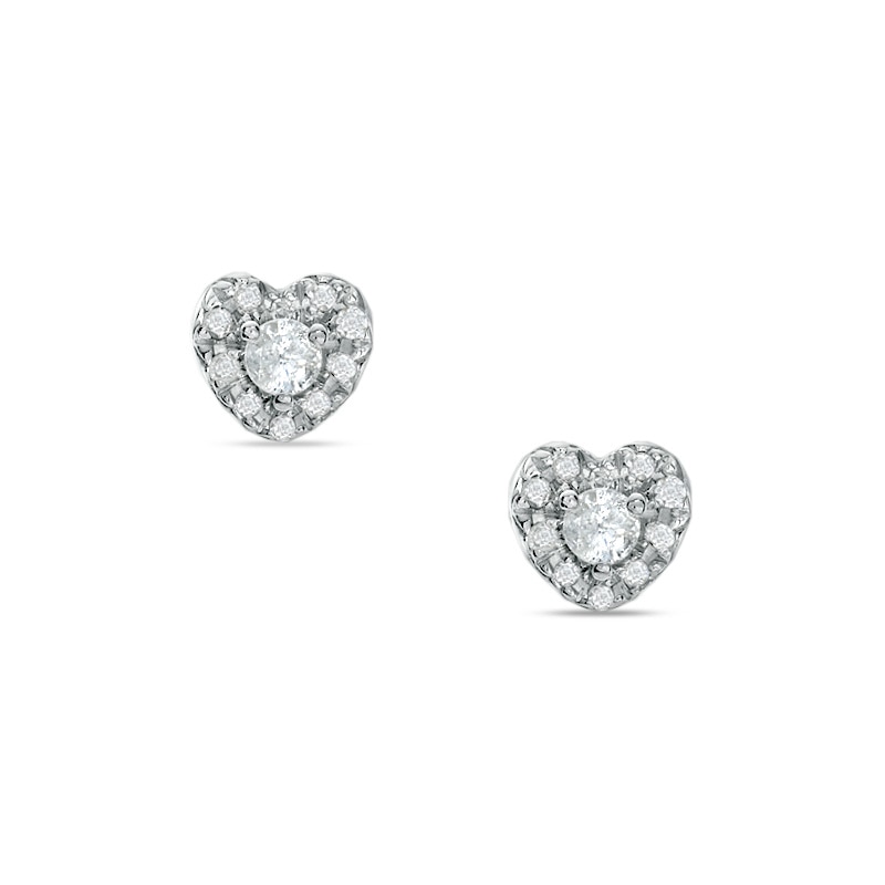 Previously Owned - 1/4 CT. T.W. Diamond Heart Frame Stud Earrings in 10K White Gold