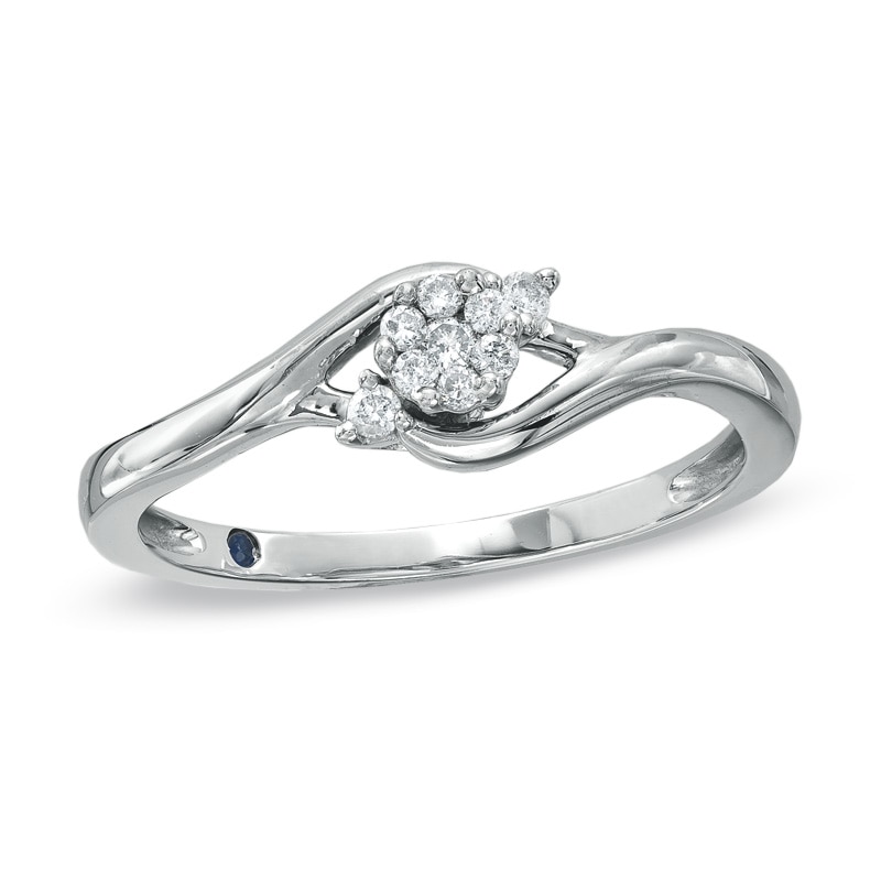 Main Image 1 of Previously Owned - Cherished Promise Collection™ 1/10 CT. T.W. Composite Diamond Flower Promise Ring in 10K White Gold