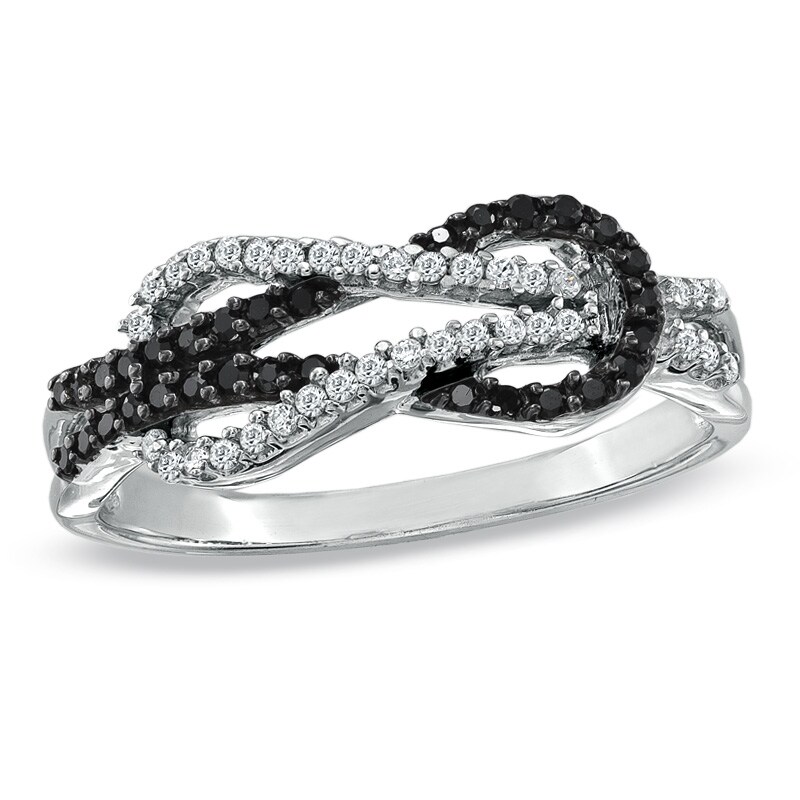 Main Image 1 of Previously Owned - 1/4 CT. T.W. Enhanced Black and White Diamond Infinity Ring in 10K White Gold