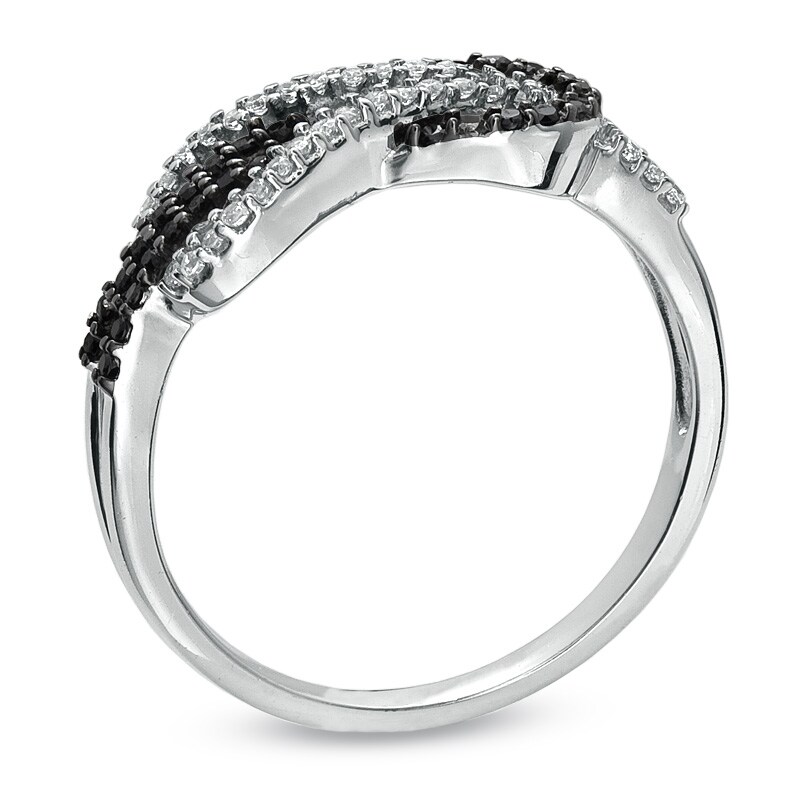 Main Image 2 of Previously Owned - 1/4 CT. T.W. Enhanced Black and White Diamond Infinity Ring in 10K White Gold