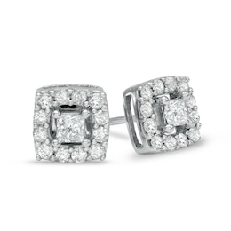 Previously Owned - 1/2 CT. T.W. Princess-Cut Diamond Cushion Frame Stud Earrings in 10K White Gold