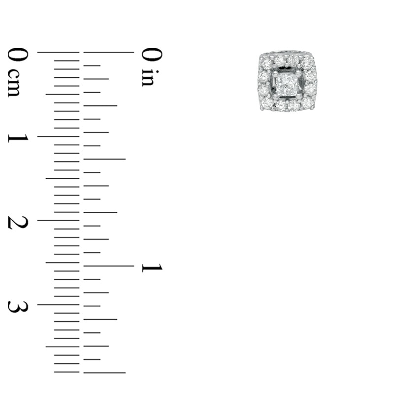 Main Image 2 of Previously Owned - 1/2 CT. T.W. Princess-Cut Diamond Cushion Frame Stud Earrings in 10K White Gold