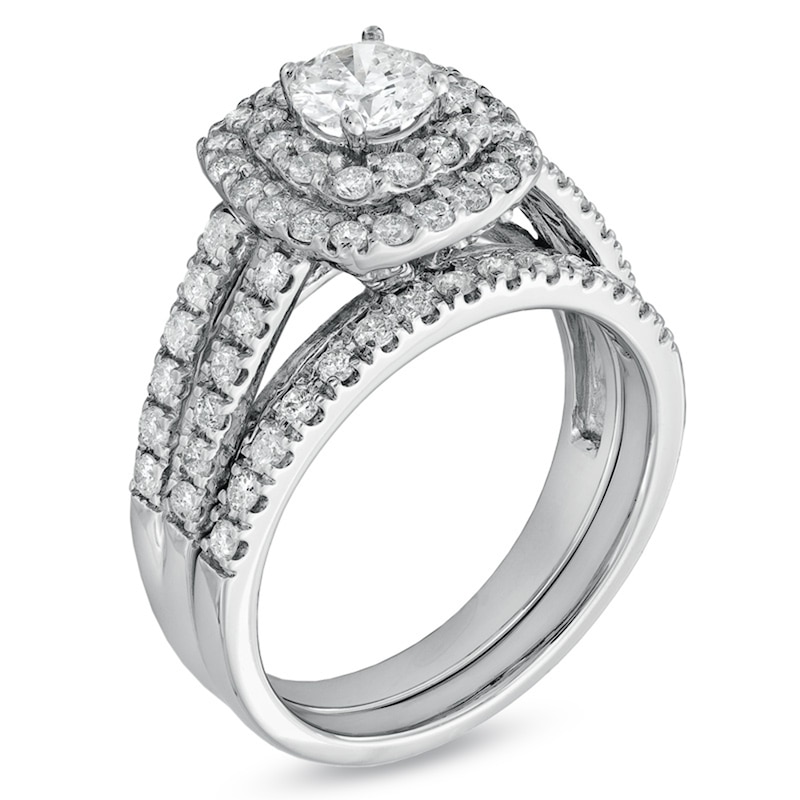 Main Image 2 of Previously Owned - 1-1/2 CT. T.W. Diamond Double Frame Bridal Set in 14K White Gold