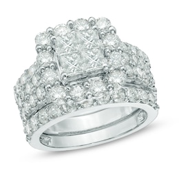 Previously Owned - 4 CT. T.W. Quad Princess-Cut Diamond Frame Bridal Set in 14K White Gold