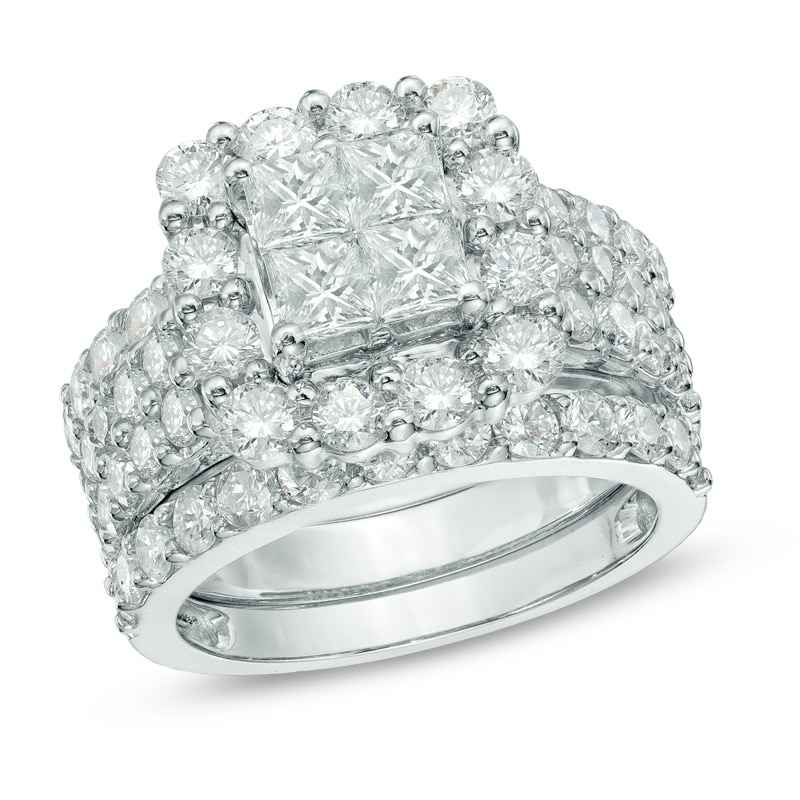 Main Image 1 of Previously Owned - 4 CT. T.W. Quad Princess-Cut Diamond Frame Bridal Set in 14K White Gold