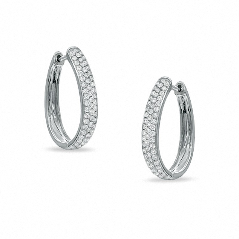 Main Image 1 of Previously Owned - 1 CT. T.W. Diamond Pavé Hoop Earrings in 14K White Gold