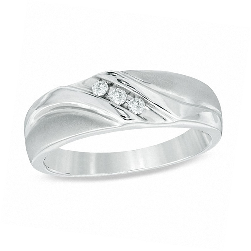 Main Image 1 of Previously Owned - 1/10 CT. T.W. Diamond Three Stone Wedding Band in 10K White Gold