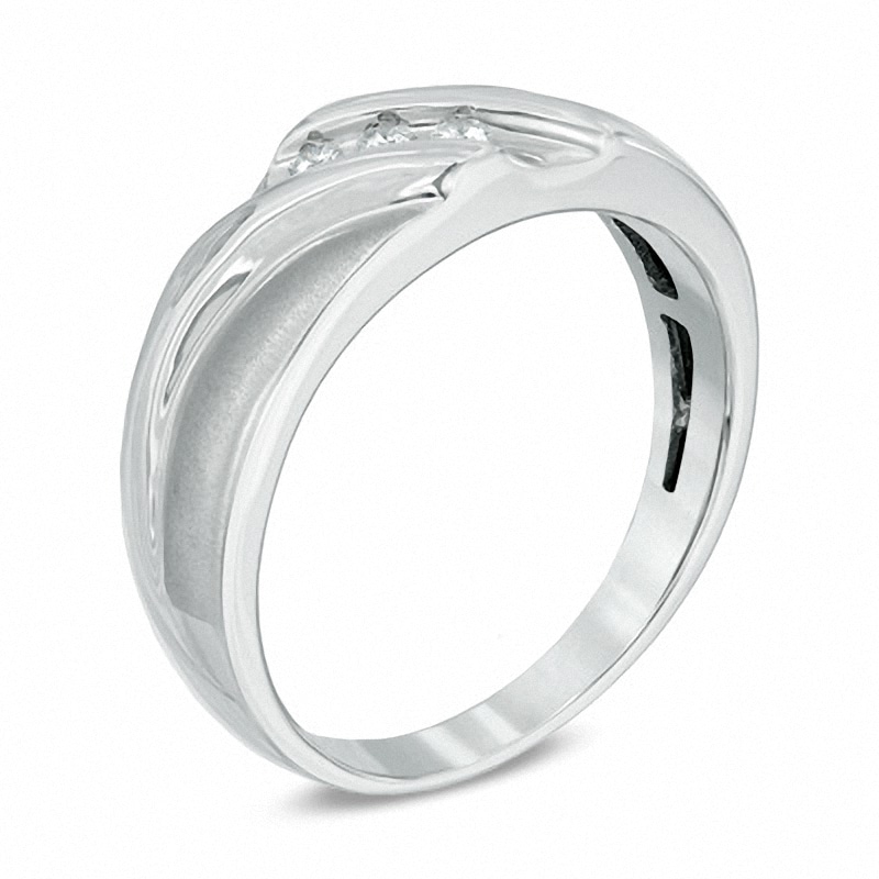Main Image 2 of Previously Owned - 1/10 CT. T.W. Diamond Three Stone Wedding Band in 10K White Gold