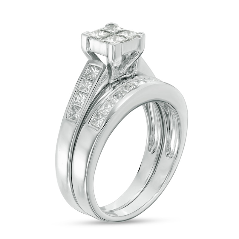 Main Image 2 of Previously Owned - 1-1/2 CT. T.W. Quad Princess-Cut Diamond Bridal Set in 14K White Gold