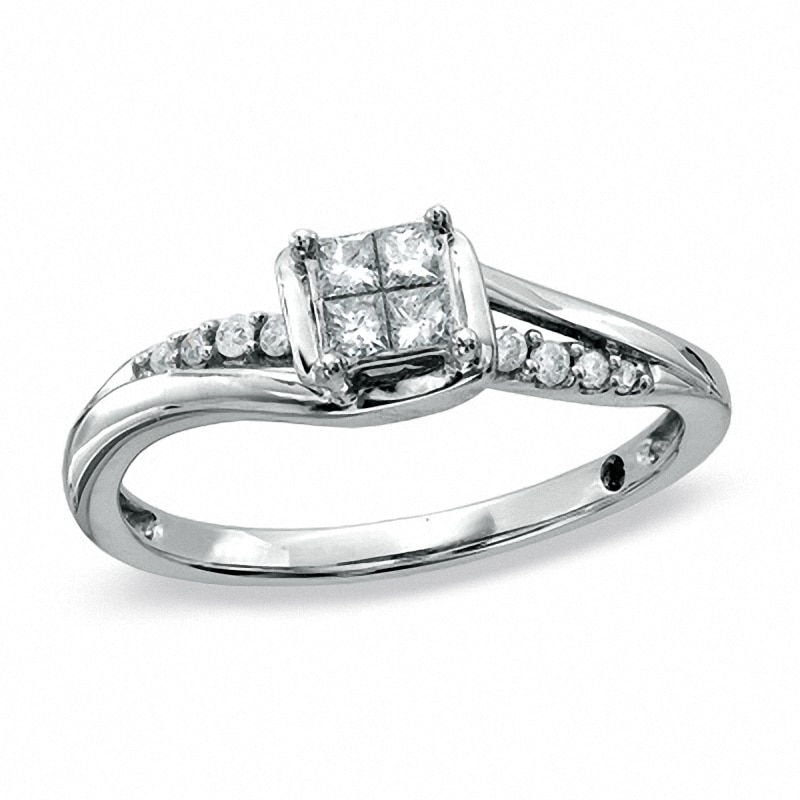 Previously Owned - Cherished Promise Collection™ 1/5 CT. T.W. Quad Princess-Cut Diamond Promise Ring in 10K White Gold