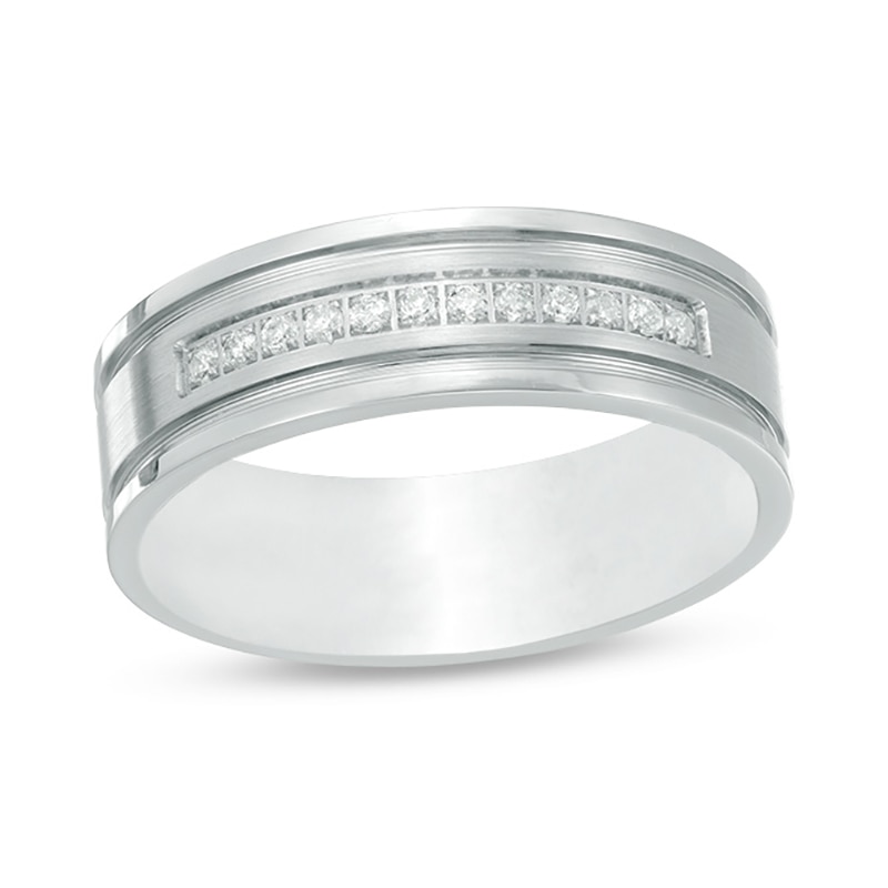 Main Image 1 of Previously Owned - Men's 1/8 CT. T.W. Diamond Comfort-Fit Wedding Band in Stainless Steel