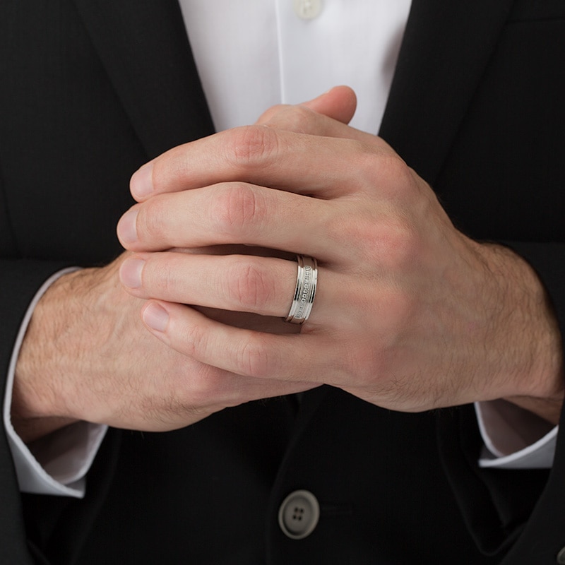 Main Image 3 of Previously Owned - Men's 1/8 CT. T.W. Diamond Comfort-Fit Wedding Band in Stainless Steel