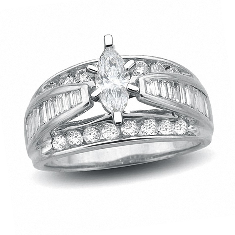 Previously Owned - 1-1/2 CT. T.W. Marquise Diamond Engagement Ring in 14K White Gold