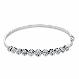 Previously Owned - 1 CT. T.W. Diamond Flower Bangle in 14K White Gold