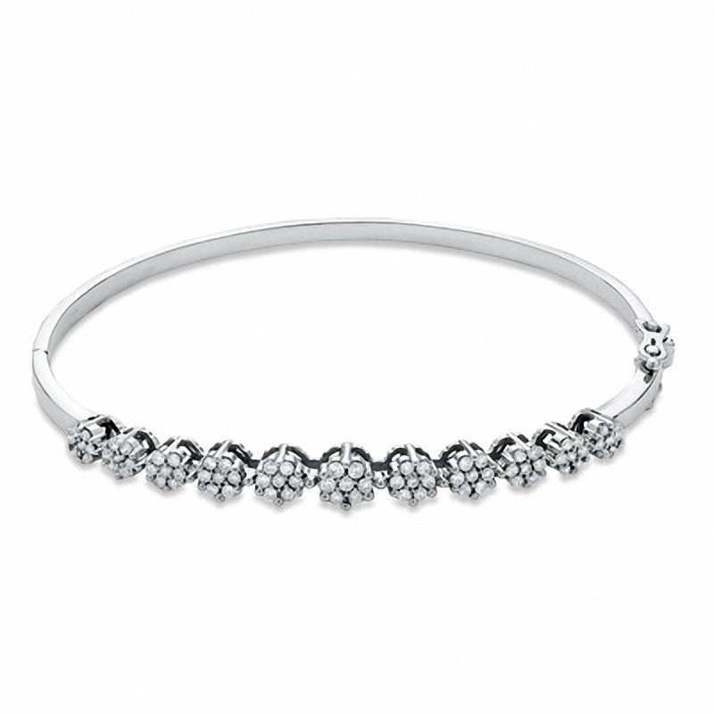 Main Image 1 of Previously Owned - 1 CT. T.W. Diamond Flower Bangle in 14K White Gold