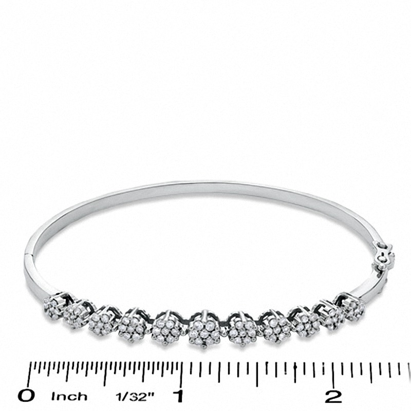 Main Image 2 of Previously Owned - 1 CT. T.W. Diamond Flower Bangle in 14K White Gold