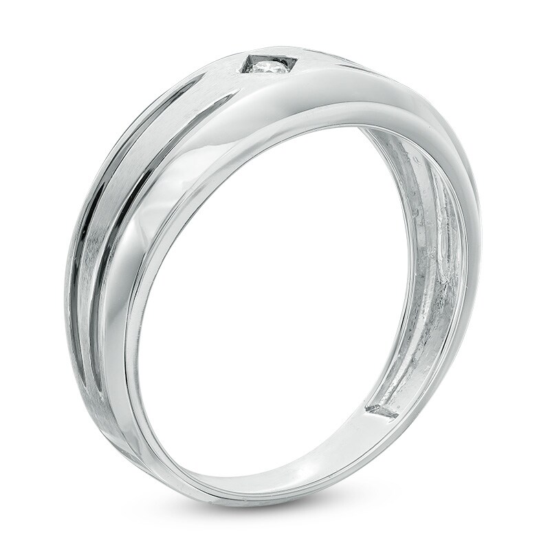 Main Image 2 of Previously Owned - 1/20 CT. Diamond Solitaire Striped Wedding Band in 10K White Gold