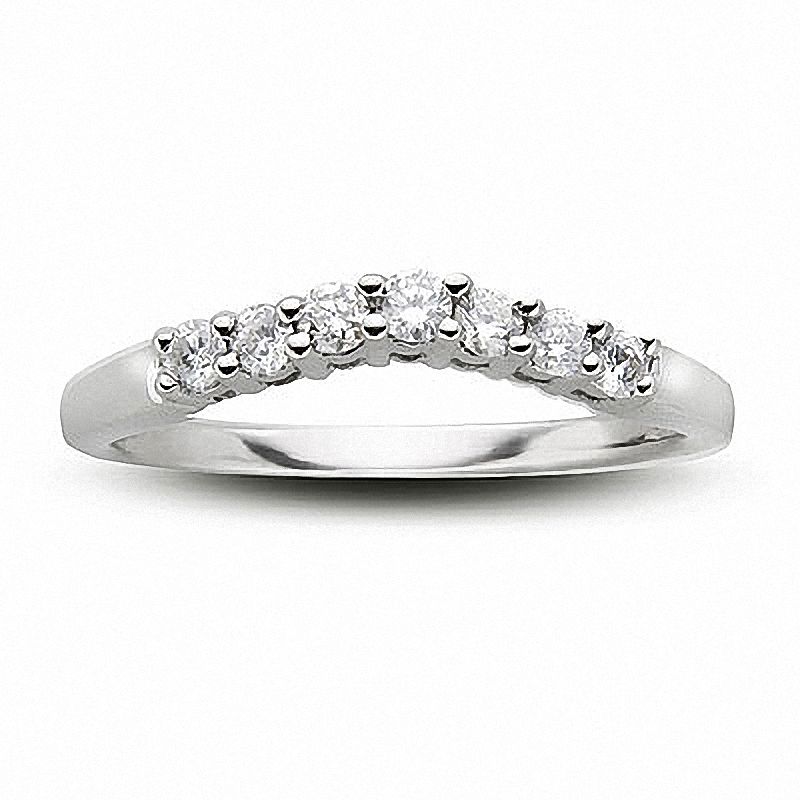 Previously Owned - 1/4 CT. T.W. Diamond Contour Wedding Band in 14K White Gold