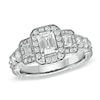Thumbnail Image 1 of Previously Owned - 2 CT. T.W. Framed Emerald-Cut Diamond Three Stone Ring in 14K White Gold