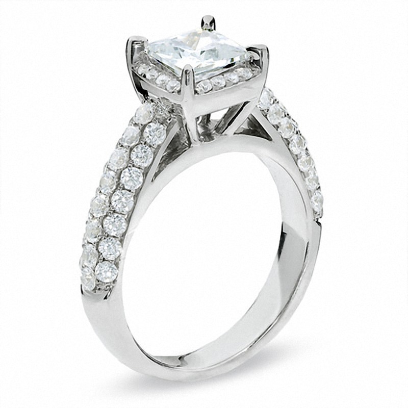 Main Image 2 of Previously Owned - 2-1/2 CT. T.W.  Framed Princess-Cut Diamond Engagement Ring in 14K White Gold