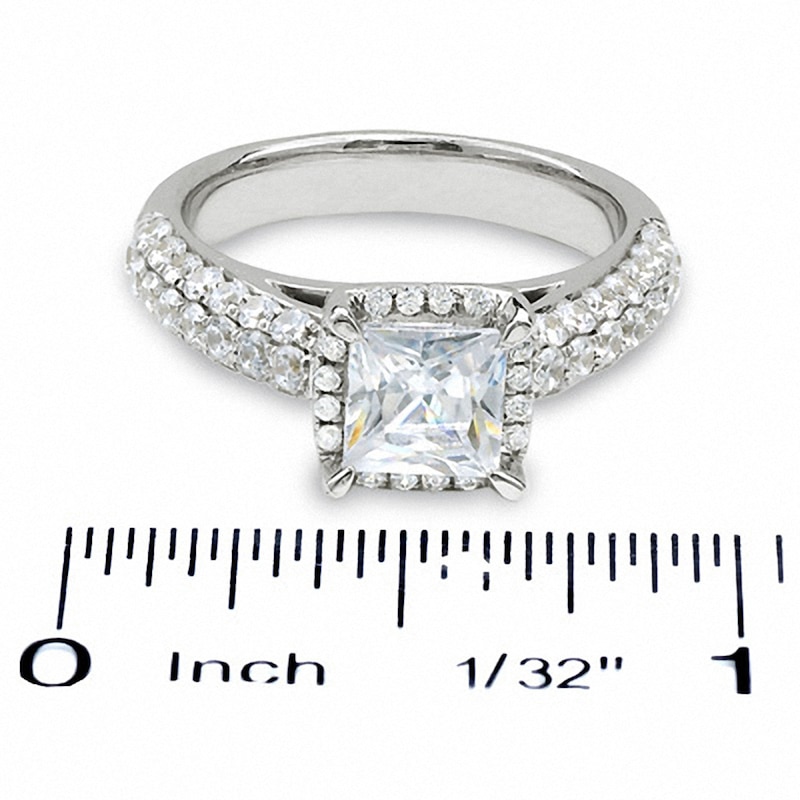 Main Image 3 of Previously Owned - 2-1/2 CT. T.W.  Framed Princess-Cut Diamond Engagement Ring in 14K White Gold
