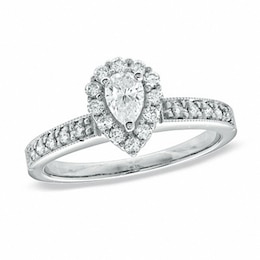 Previously Owned - 5/8 CT. T.W. Pear-Shaped Diamond Frame Engagement Ring in 14K White Gold