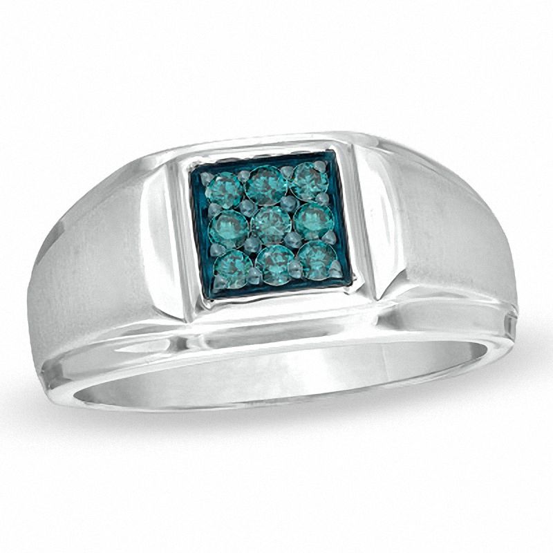Previously Owned - Men's 1/4 CT. T.W. Enhanced Blue Diamond Square Comfort Fit Band in Sterling Silver