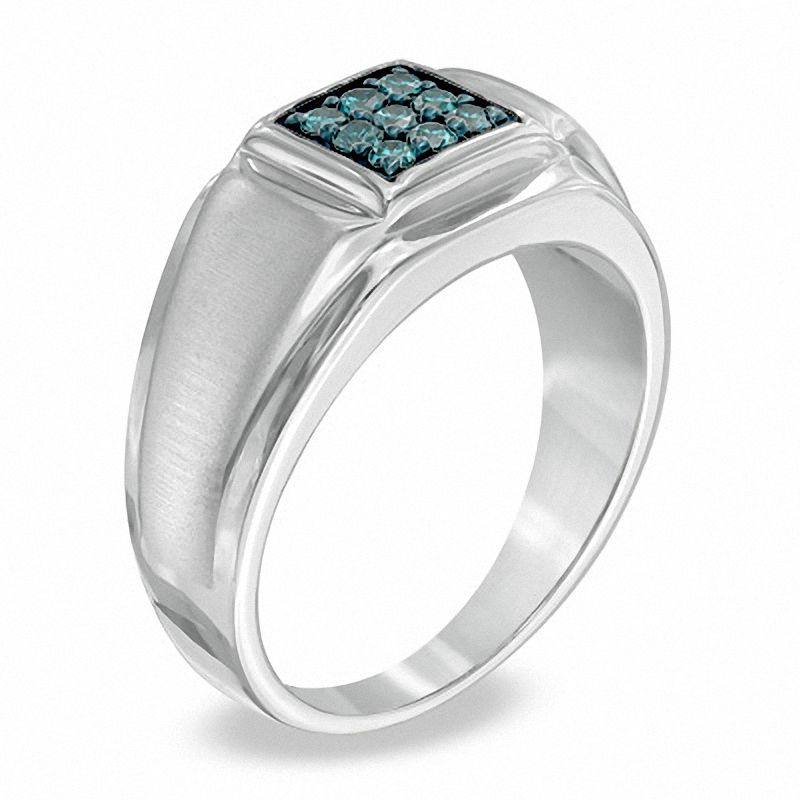 Previously Owned - Men's 1/4 CT. T.W. Enhanced Blue Diamond Square Comfort Fit Band in Sterling Silver