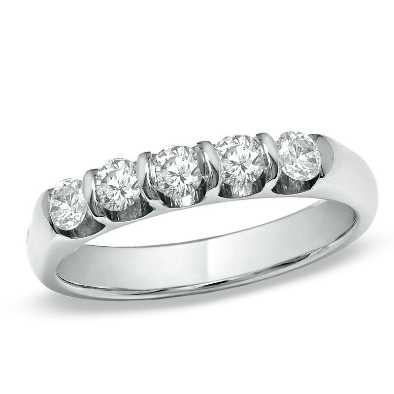 Main Image 1 of Previously Owned - 1/2 CT. T.W. Diamond Five Stone Band in 14K White Gold