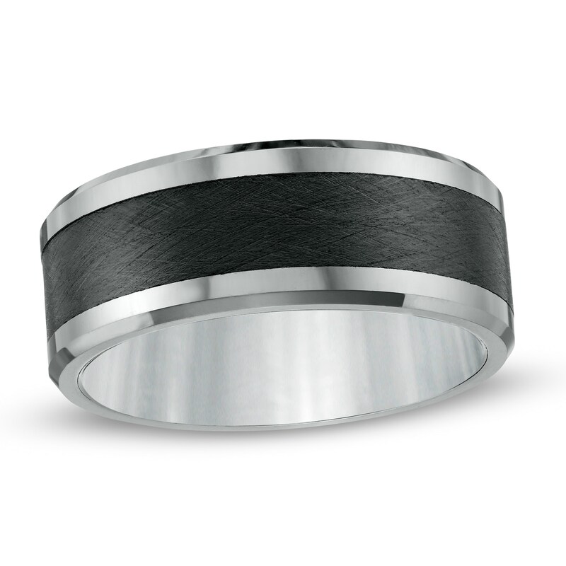 Main Image 1 of Previously Owned - 9.0mm Comfort-Fit Tungsten Carbide Wedding Band with Black Ceramic Inlay