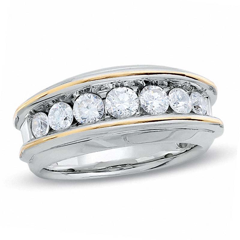 Main Image 1 of Previously Owned - 1-1/2 CT. T.W. Diamond Seven Stone Wedding Band in 10K Two-Tone Gold