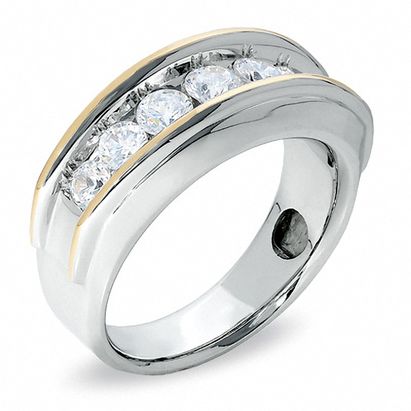 Previously Owned - Men's 1-1/2 CT. T.W. Diamond Seven Stone Wedding Band in 10K Two-Tone Gold