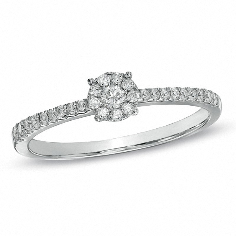 Main Image 1 of Previously Owned - 1/4 CT. T.W. Diamond Cluster Ring in 14K White Gold