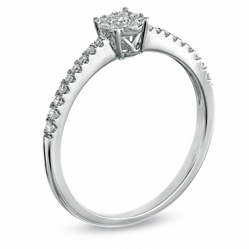 Main Image 2 of Previously Owned - 1/4 CT. T.W. Diamond Cluster Ring in 14K White Gold