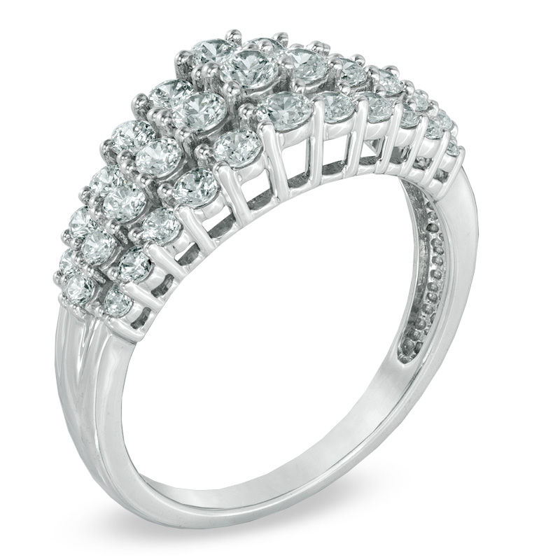 Main Image 2 of Previously Owned - 1 CT. T.W. Diamond Tapered Triple Row Anniversary Band in 10K White Gold