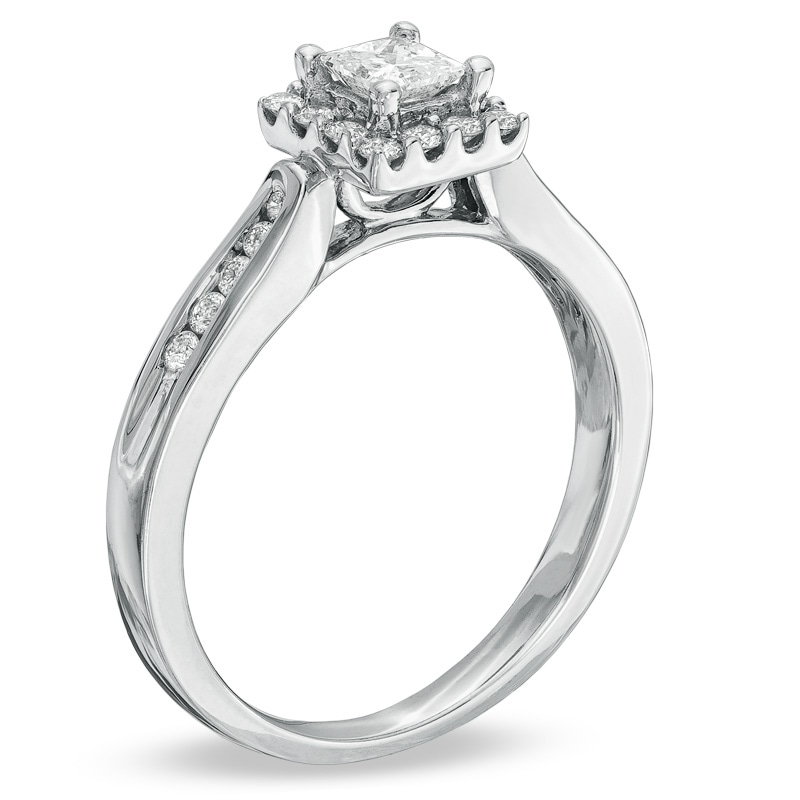 Previously Owned - 1/2 CT. T.W. Princess-Cut Diamond Framed Engagement Ring in 14K White Gold