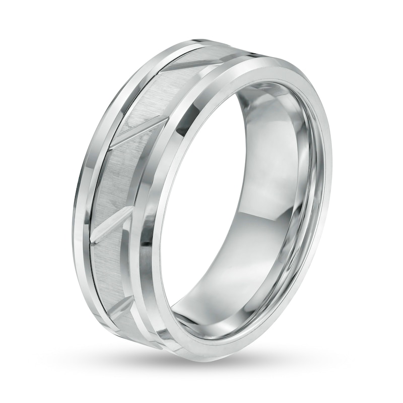 Previously Owned - Men's 8.0mm Comfort Fit Slant Groove Tungsten Wedding Band
