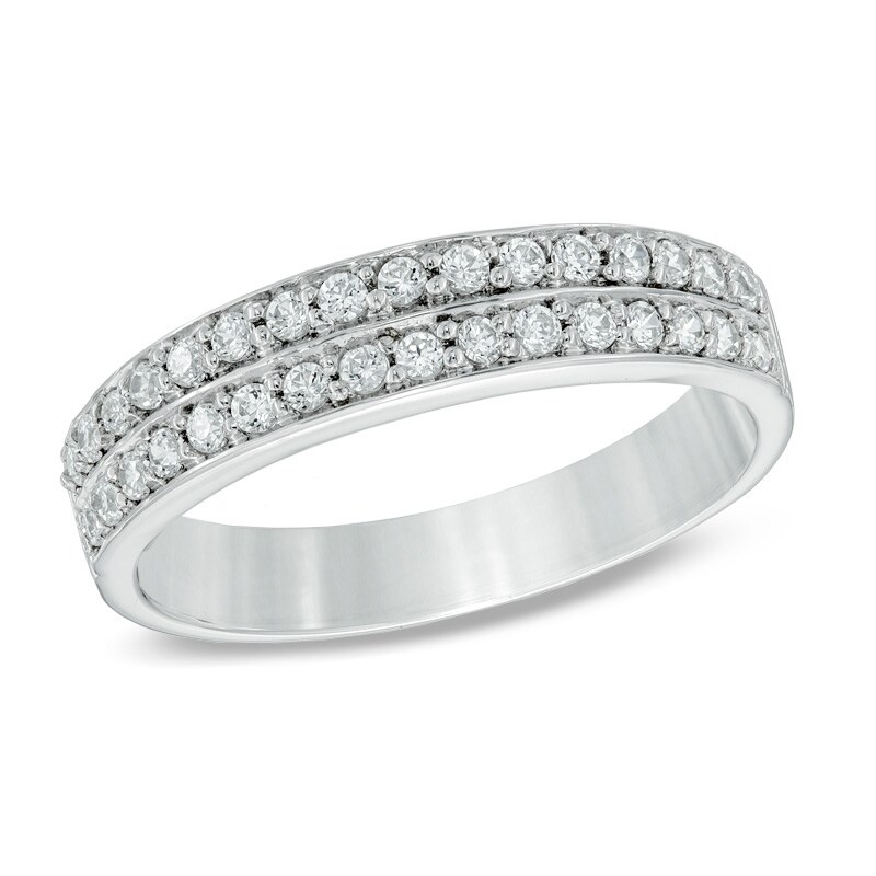 Main Image 1 of Previously Owned - 1/4 CT. T.W. Diamond Double Row Wedding Band in 10K White Gold