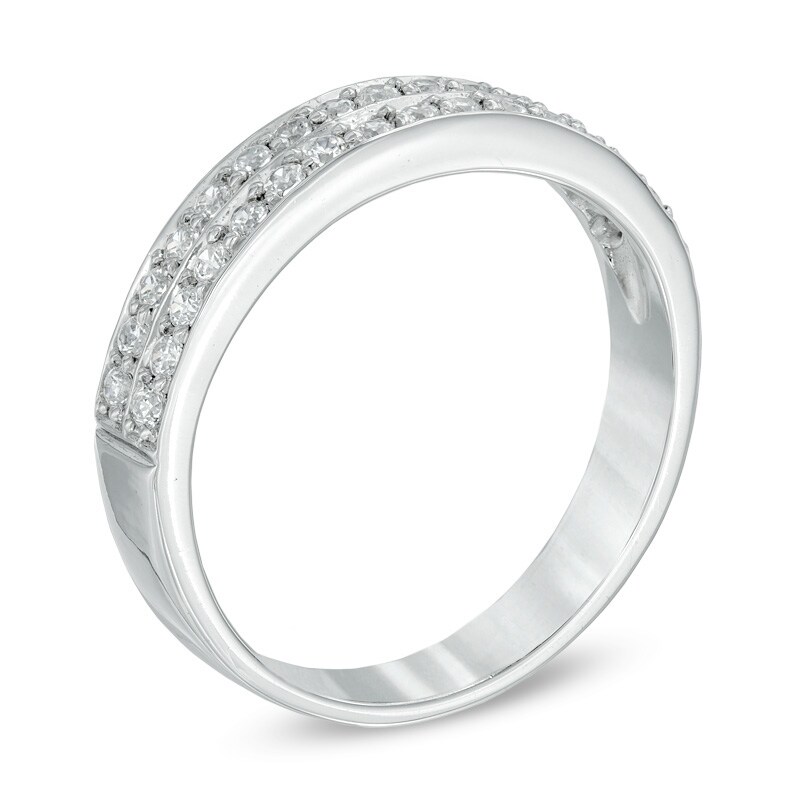 Main Image 2 of Previously Owned - 1/4 CT. T.W. Diamond Double Row Wedding Band in 10K White Gold