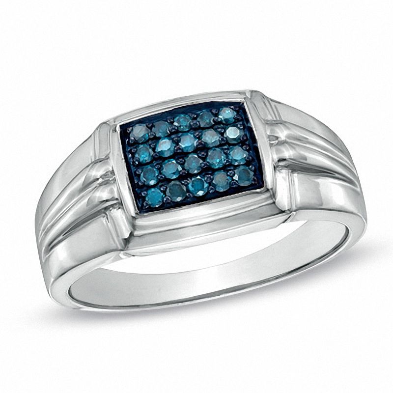 Previously Owned - Men's 1/4 CT. T.W. Enhanced Blue Diamond Comfort Fit Anniversary Band in Sterling Silver