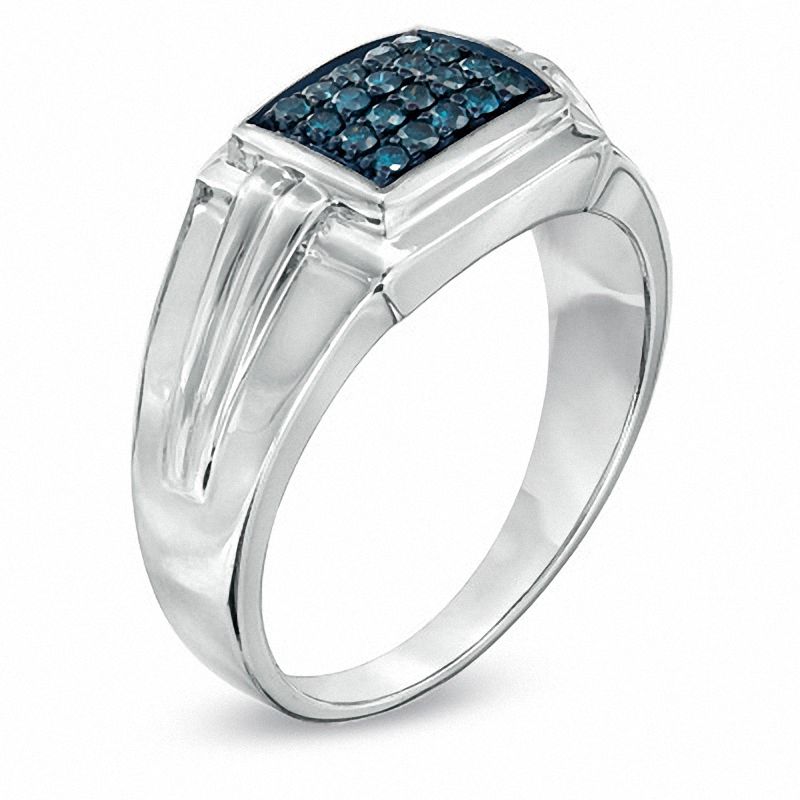 Main Image 2 of Previously Owned - 1/4 CT. T.W. Enhanced Blue Diamond Comfort Fit Anniversary Band in Sterling Silver