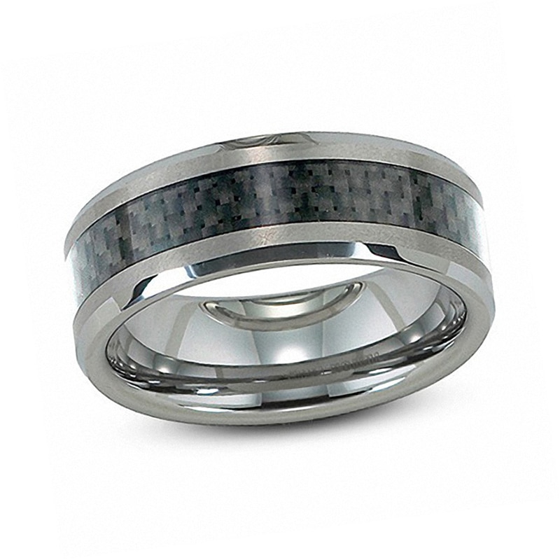 Main Image 1 of Previously Owned - 8.0mm Wedding Band in Tungsten and Carbon fiber