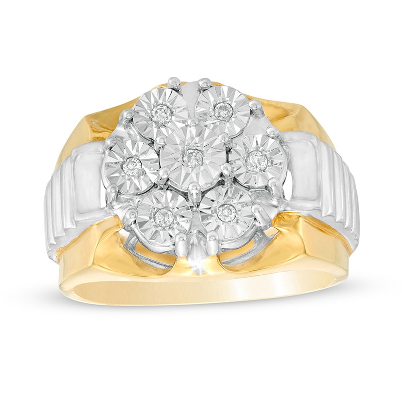 Main Image 1 of Previously Owned - Men's 1/10 CT. T.W. Diamond Ribbed Shank Ring in 10K Two-Tone Gold