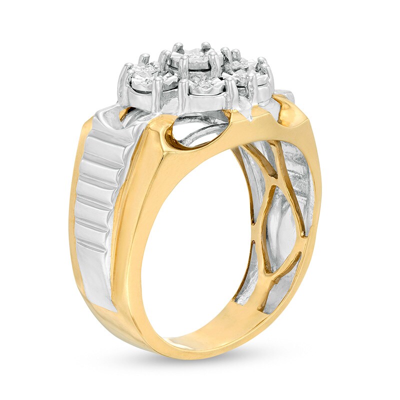 Main Image 2 of Previously Owned - Men's 1/10 CT. T.W. Diamond Ribbed Shank Ring in 10K Two-Tone Gold