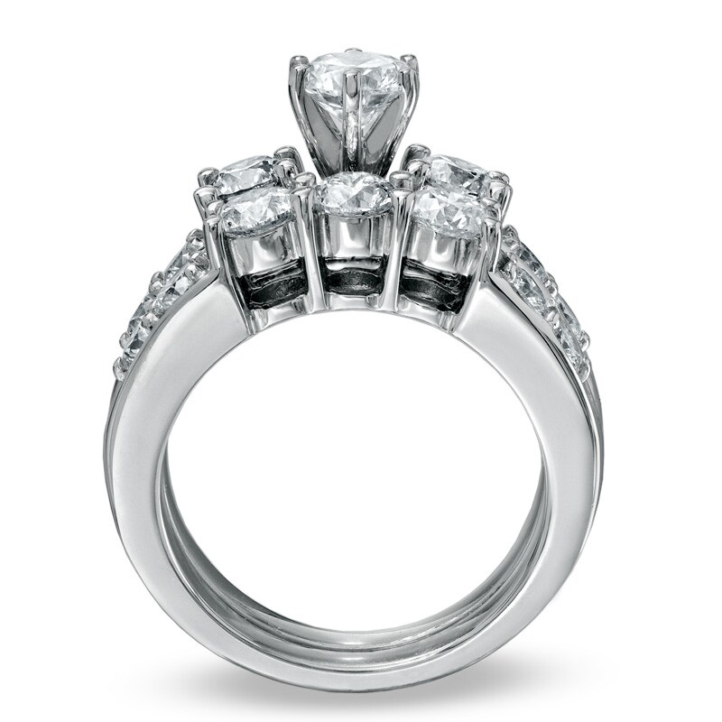 Main Image 2 of Previously Owned - 3 CT. T.W. Diamond Past Present Future® Bridal Set in 14K White Gold